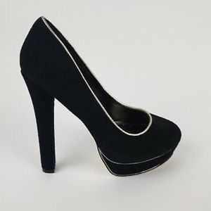 Steve Madden Gloria Black Suede Gold Trim Pumps